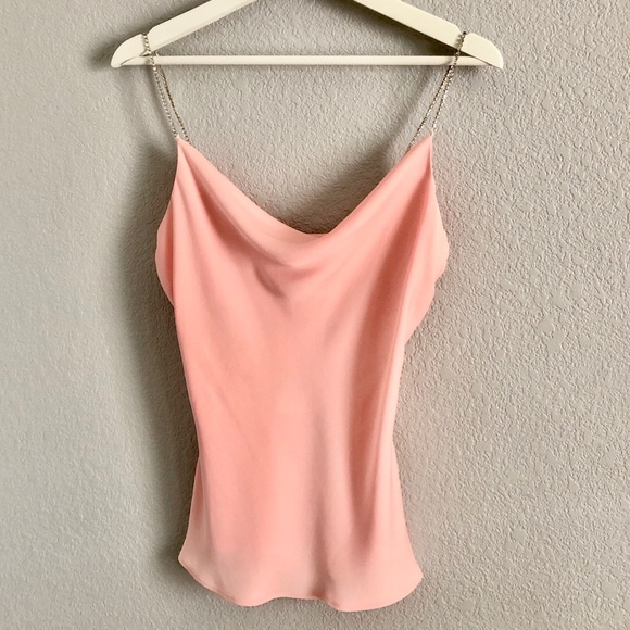 ZARA PINK SATIN COWL NECK CAMI TOP WITH RHINESTONE STRAPS - Picture 3 of 10